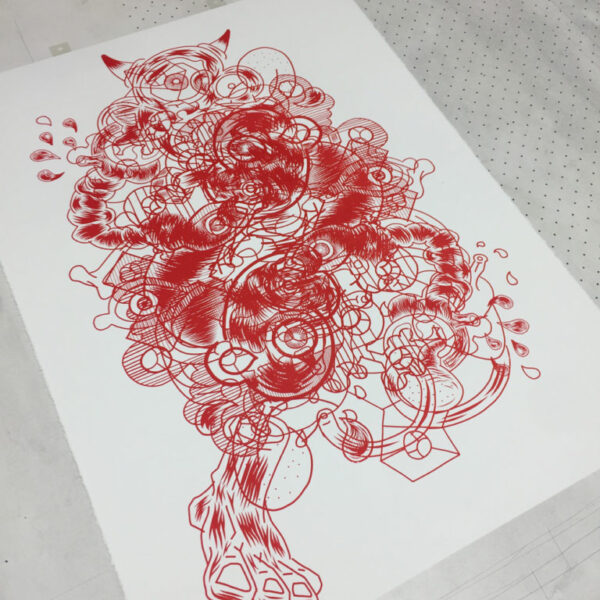 "Defiance and Clarity 001"
22 x 30″
One Spot Color – Edition of 5
Printed on American Masters 250gsm. Heavy Weight 100% Cotton Paper with a Deckle Edge
Signed & numbered by the Artist
Released October 5, 2016.