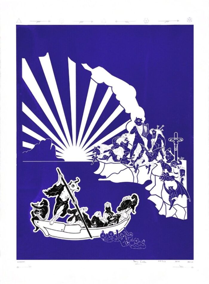 "Plato's Cave and Sea of Souls" Timed Edition for January 12, 2022 by Henry Earls
22 x 30"
2 Spot Colors
Timed Edition (available for 24 hours only) - available from Jan 12, 2022 at 12:00 PM to Jan 13, 2022 at 12:00 PM
Modern Masters 250gsm. Heavy Weight 100% Cotton Paper with a Deckle Edge
Signed & numbered by the Artist
Released Jan 12, 2022 at 12:00 PM
Hand-Pulled Screenprint